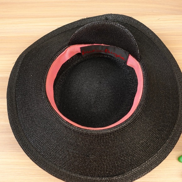 Vintage Gothic Cottagecore Wide Brim Straw Hat PAULINE TRIGERE Black Runway USA main image 10